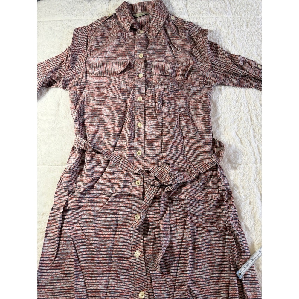 Anthropology Long Aleeve Shirt Dress Red And Blue With Belt Size Small - Picture 3 of 6